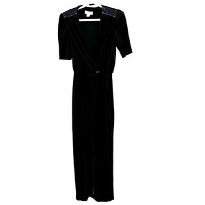 Vintage Velvet Velour Jumpsuit Women's Size 12‎ Black Retro 90s 80's Stretch USA